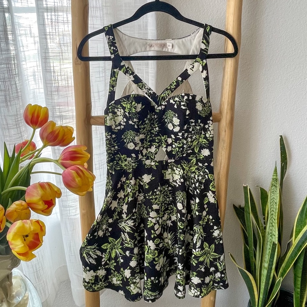 Stelly Black & Green Floral Cut-Out Dress